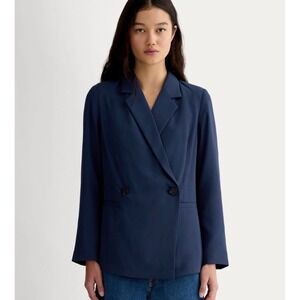 Everlane Navy Blue Drape Blazer Double Breasted  Jacket Size
